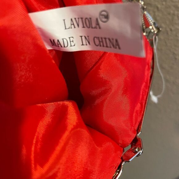 La viola Vintage Red Satin LOVE Beads with Hearts Long Chain Crossbody Purse - Picture 11 of 16